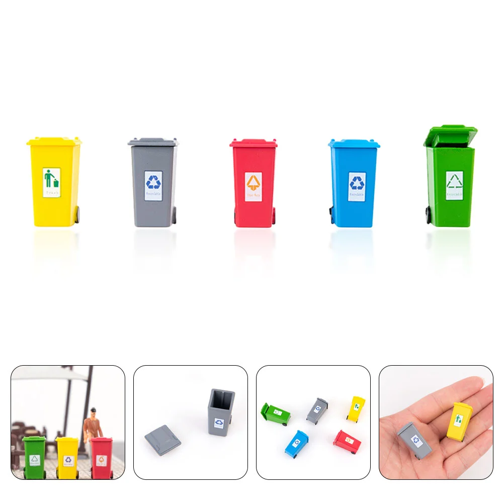 5 Pcs Mini Trash Can Decorative Sorting Garbage Miniature Scene Model House Supplies Sand Table Small