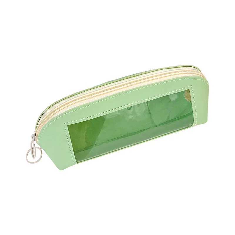 

Simple large capacity green transparent window pen bag three-dimensional stationery bag students