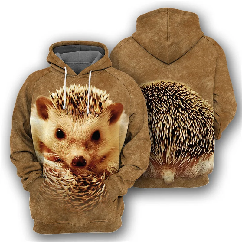 Hamster Hedgehog Bat Graphic Hoodie Men 3D Printed Animal Pullovers Long Sleeve Sweatshirts Fashion Street Oversized Hooded Coat