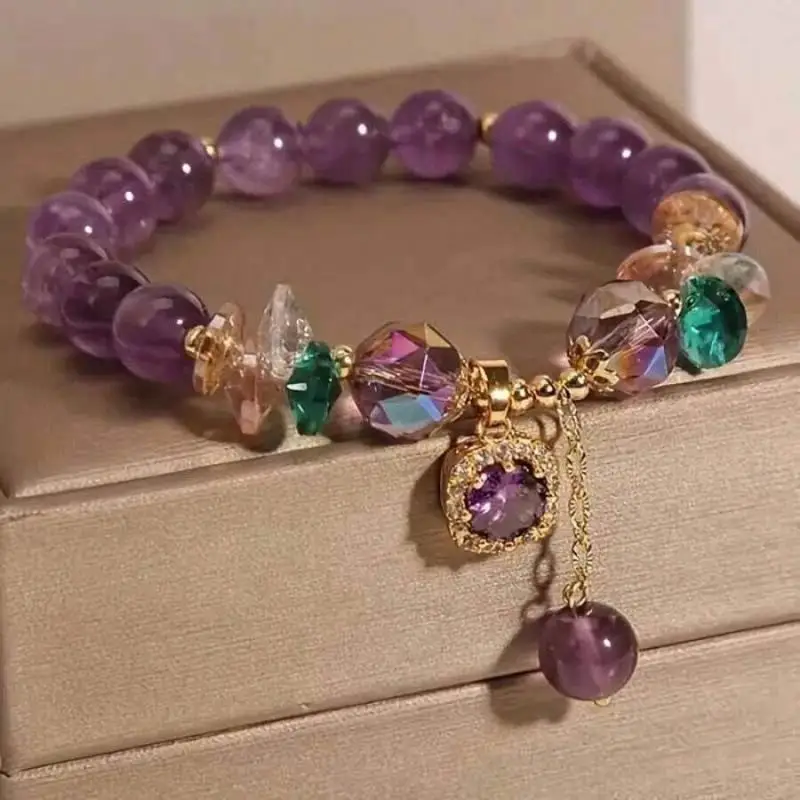 1 Stück Nischendesign-Heilarmband mit Imitationslila Kristallperlen, schönes symbolisches Geschenk für Familie und Freunde – Detail 6