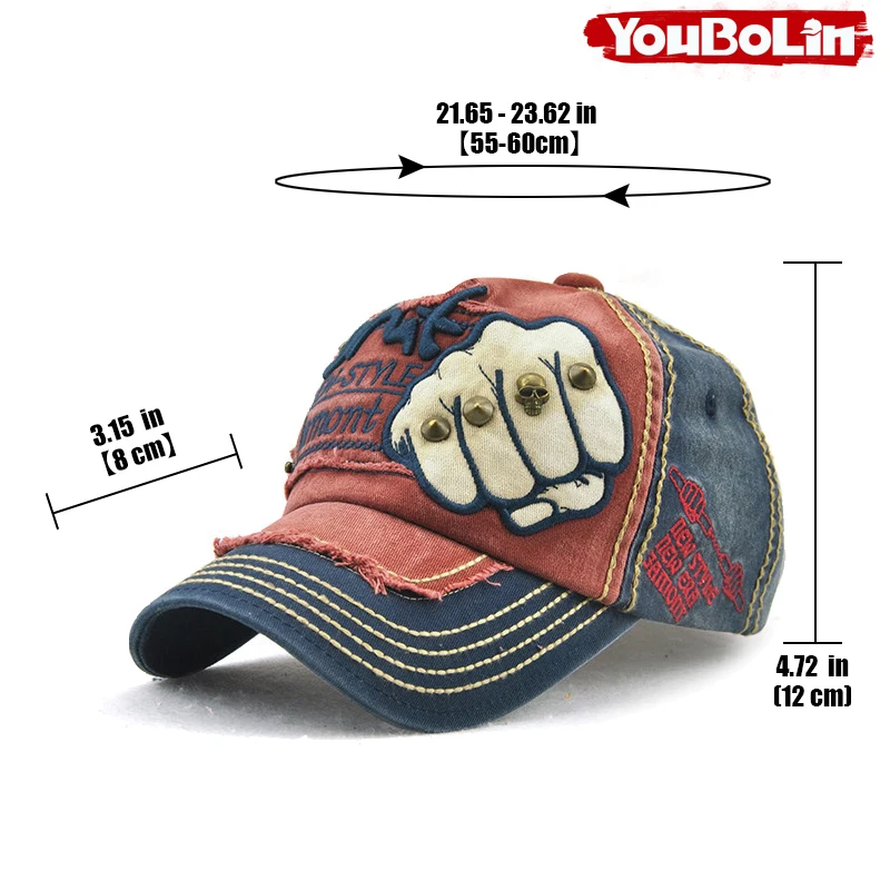 High Quality Fist Rivet Element Embroidery Cotton Adjustable Baseball Cap Hip Hop Hat Trucker Caps Dad Hats