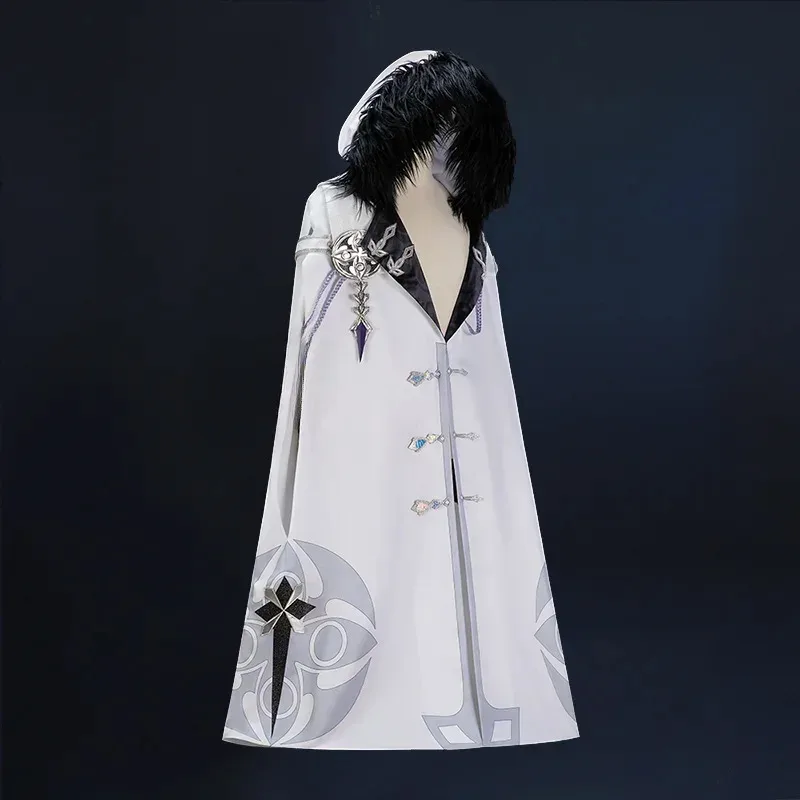 أزياء CyGenshin Impact Scaramouche التأثيرية شعر مستعار Balladeer عباءة بقلنسوة Fatui Harbingers زي كيب لحفلات الهالوين للنساء والرجال