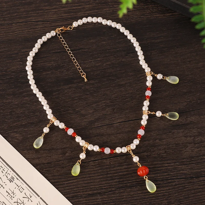 Trendy Fashion New Chinese Antique Jewelry Imitation Pearl Tassel Necklace Hanfu Cheongsam Wreaths All Short Collar Ac. Womens