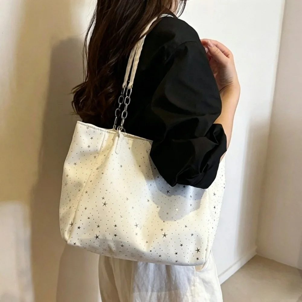 Fashion Durable Star Pattern Shoulder Bag Solid Color Chain Strap Large Capacity Handbag Versatile Soft Underarm Tote Bag Travel