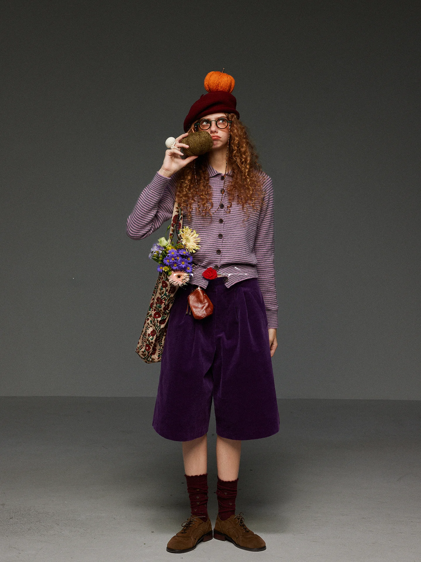 

Retro Purple Slim Fit Striped Long Sve Knitted Open Cardigan Women's Autumn Winter Color Blo Soft Sweater Top