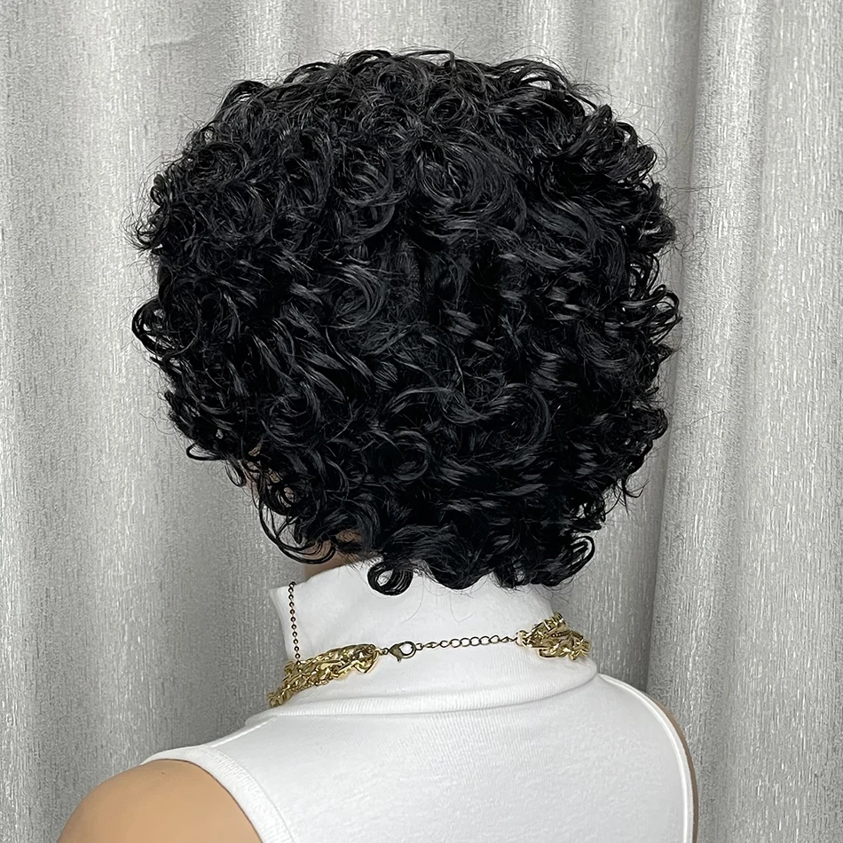 غريب شعر بشري مجعد شعر مستعار قصير بوب مع الانفجارات للنساء السود آلة صنع الأفرو مجعد نمط قبل قطعها نظرة طبيعية شعر مستعار يومي #5