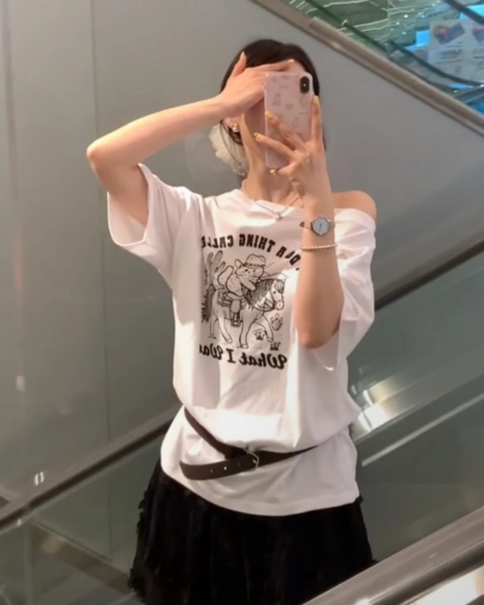 oulder Bared Loose Fit ort Sve T irt Damen Casual Sle Baumwolle Sommer Top Cartoon Print rund Ne Line Design