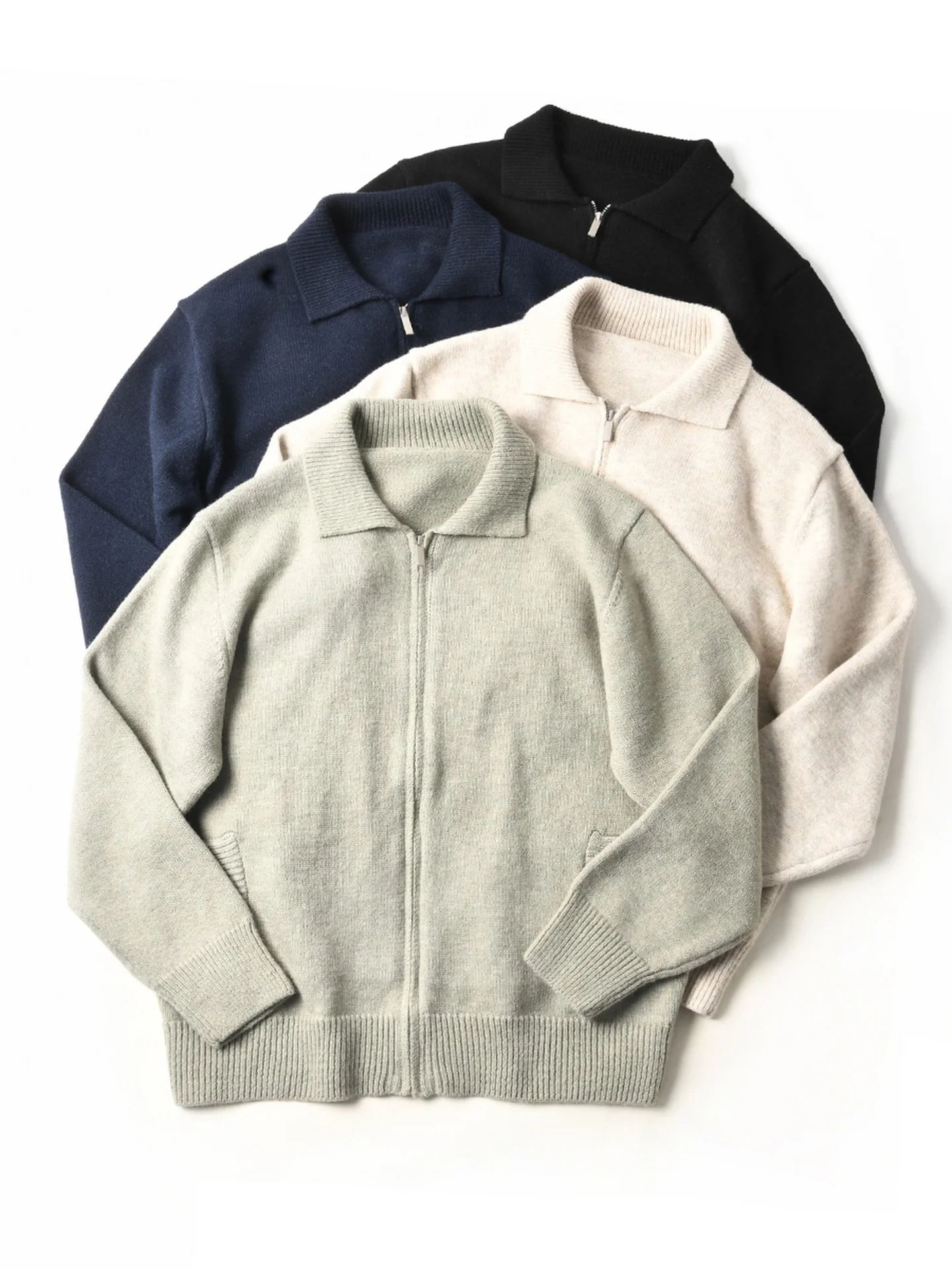 American Style Loose Casual Zipper Knitted Cardigan Men's Autumn Winter Fashion Sweater Coat Soft Polyester Wool Blend