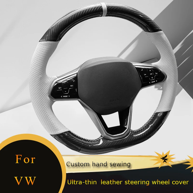 

DIY Car Steering Wheel Cover Non Slip Carbon Fiber For Volkswagen VW Golf 8 Passat ID.3 Arteon Caddy 2019-2022 Car Accessories