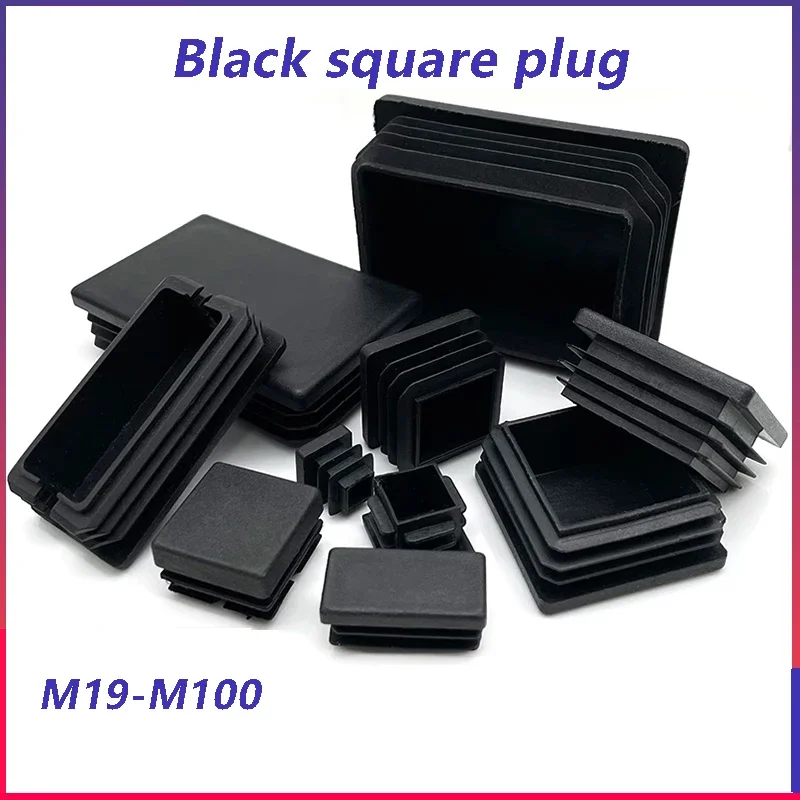 Black Square Plugs Pipe Tube Cap Plastic Tubing End Cap Insert Blanking Stopper 19 20 22 23 25 28 30 38-100mm 3/5/8/10pcs