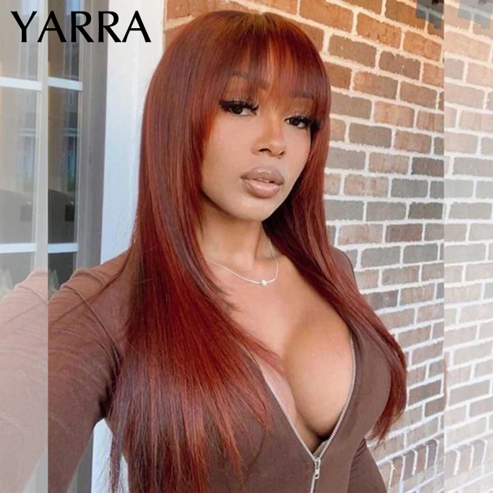 Reddish Brown Bone Straight Lace Frontal Wig 13x6 With Bangs Brazilian Lace Front Human Hair Wig 4x6 Glueless Wigs Ready To Wear