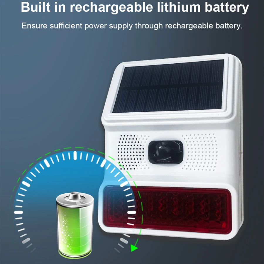 Sirene de alarme, sirene externa sem fio de 433 MHz, externa movida a energia solar com função de alarme de luz piscante LED, fácil configuração, segurança Sy
