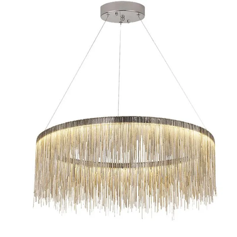 

Postmodern Style Living Room Chain Chandelier Nordic Creative Bedroom Dining room Cloth Store Tassel Chain Light Fixtures