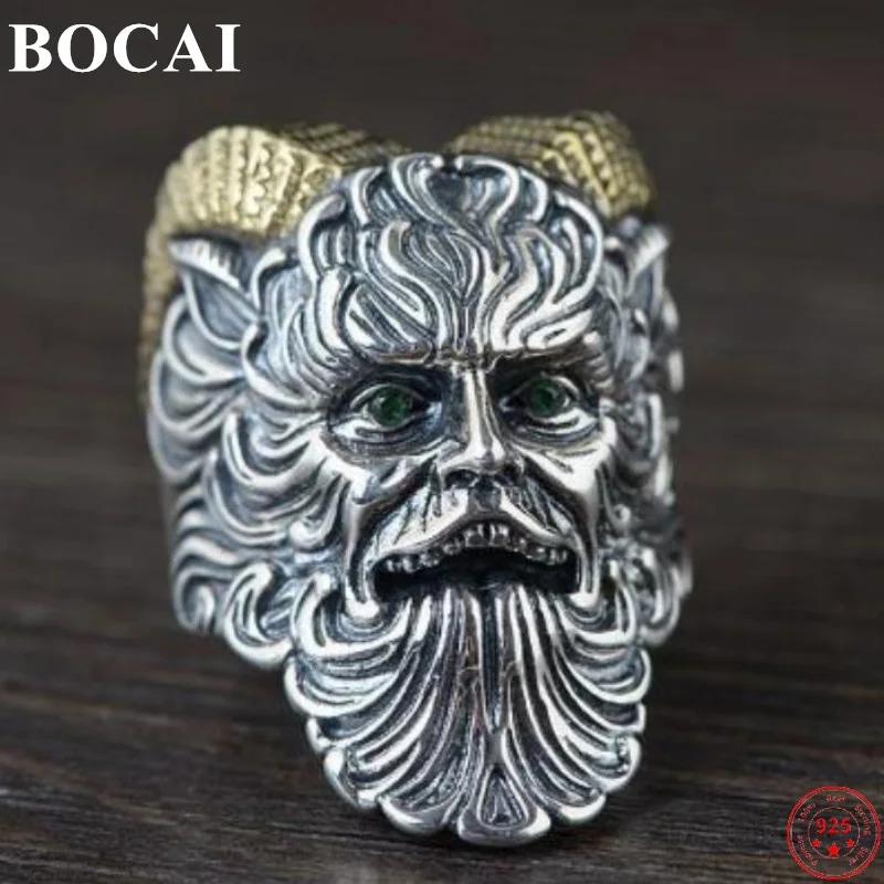 BOCAI S925 Sterling Silver Rings for Men New Men's Fashion Sheep Horn Satan Opening Pure Argentum Christmas Gift Jewelry