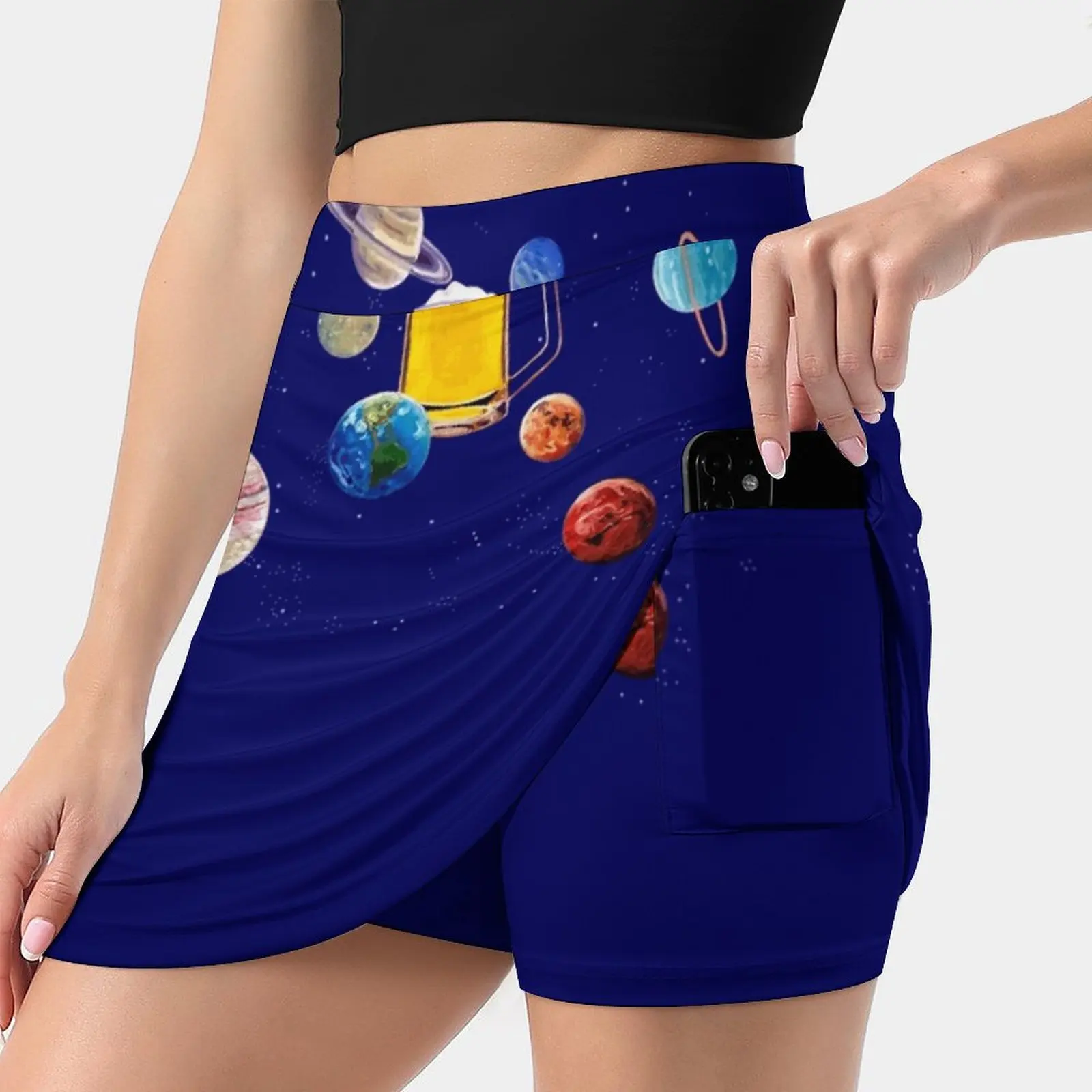 Beer In The Center Of Solar System Funny Space Poster Planets New Women Skirts Double-Layer Printed Short Dress Mini Sport