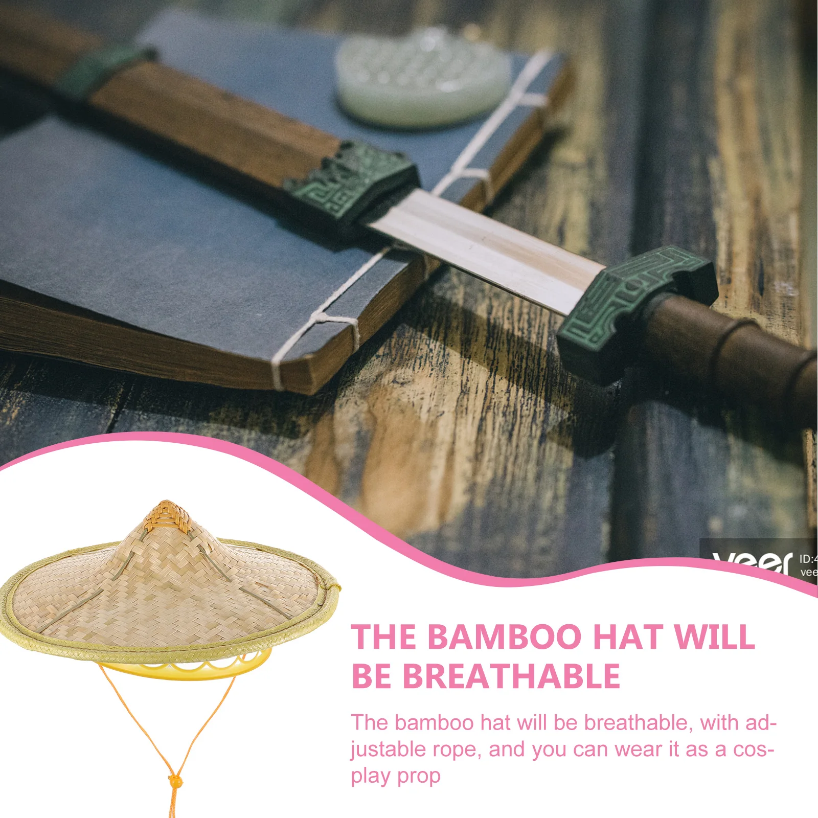 

Bamboo Ninja Hat Lightweight Comfortable Breathable Adjustable Rope One Size for Japanese Cosplay Party Accessories