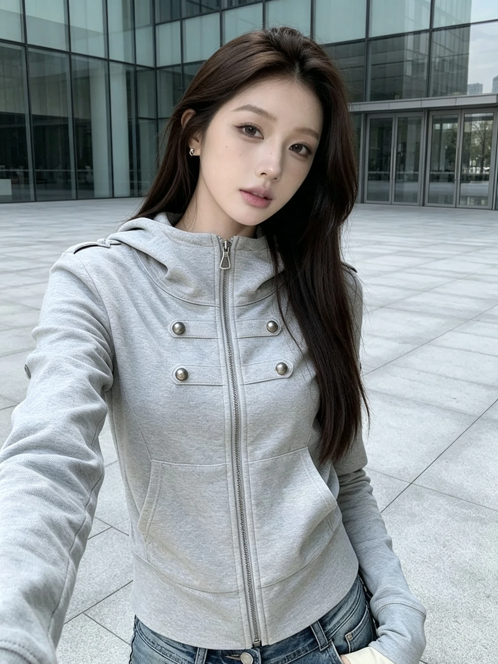 American Style Short Fit Hoodie Cardigan Women's Napoléon Button Shoulder Patch Autumn New Arrival Casual Anti-Wrinkle