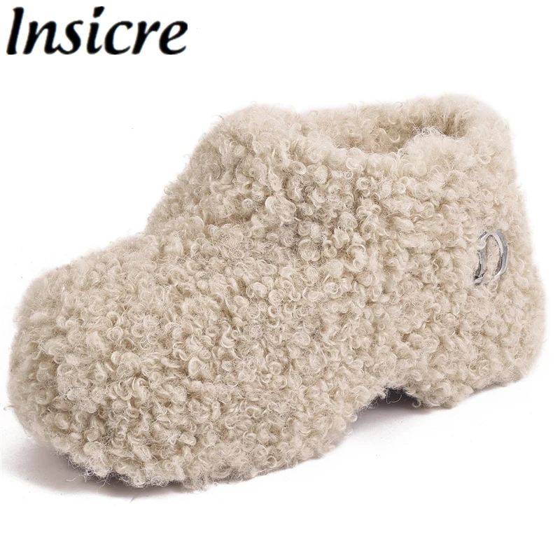 

Insicre 2025 г., модные женские туфли-лодочки из овечьей шерсти на платформе, на толстом высоком каблуке с круглым носком, милая зимняя обувь ручной работы