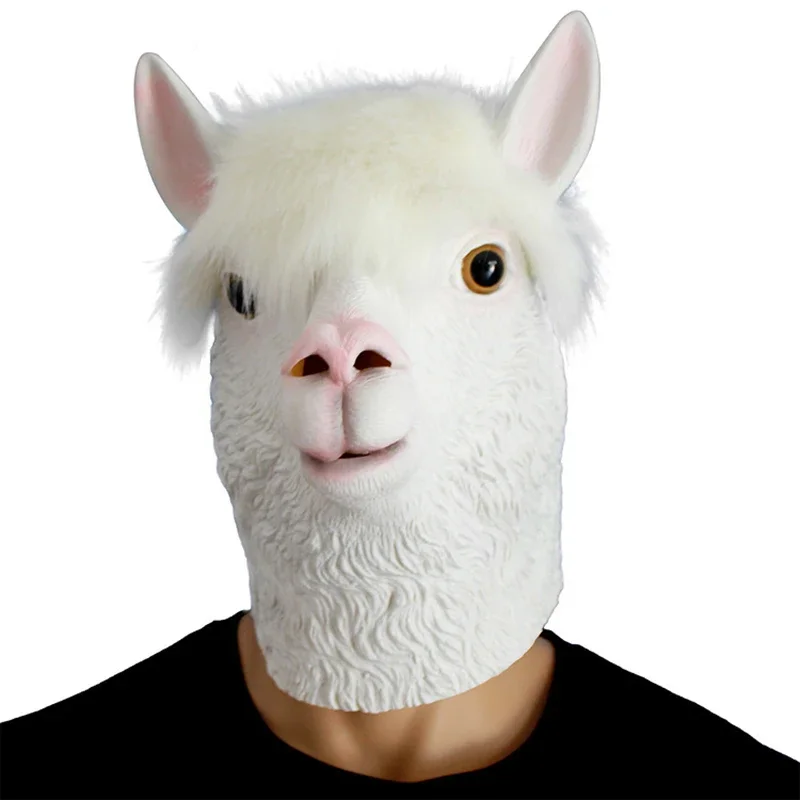 

Latex Alpaca Mask Soft Funny Party Animal Masks Sheep Adult Halloween Show Costume Ball Headgear Props One Size