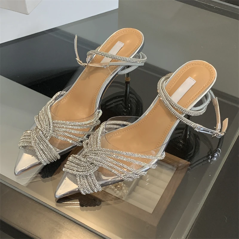 Eilyken CRYSTAL Rhinestone PVC Transparent Women Pumps Fashion Slingbacks Buckle Strap 7CM 9CM Thin Heels Banquet Stripper Shoes