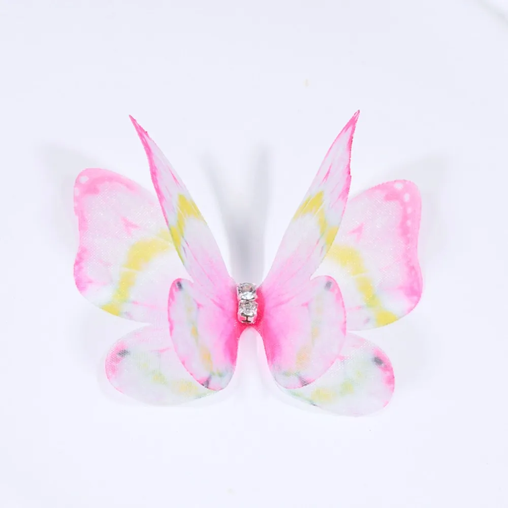 3D Organza Fabric Butterfly Appliques Double-layer Gradient Color Simulation Mesh Butterfly Patch Translucent
