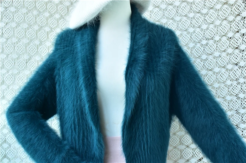 Ladies Women Autumn Winter Fashion Green Hairy Angora Rabbit Hair Knitted Short Style Loose Cardigans Mantle Sweater Cape Pull