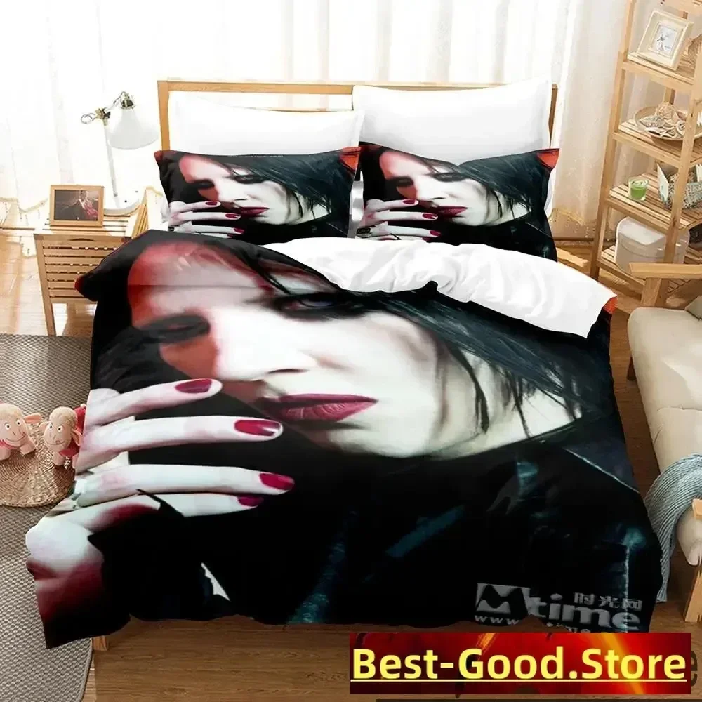 

New 3D Print Marilyn Manson Bedding Set Boys Girls Twin Queen King Size Duvet Cover Pillowcase Bed boys Adult Home Textileextile