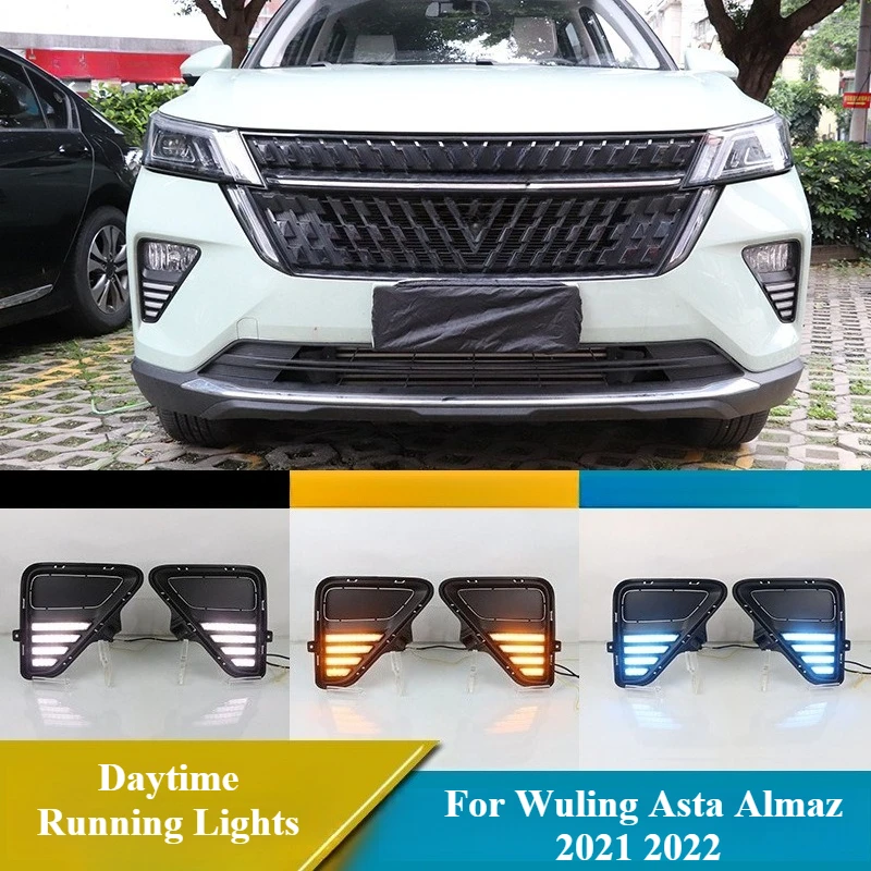 For Wuling Asta Almaz 2021 2022 2Pcs Led Daytime Running Lights Mustang Models Dynamic Turn Signal DRL Front Bumper Fog Lamp