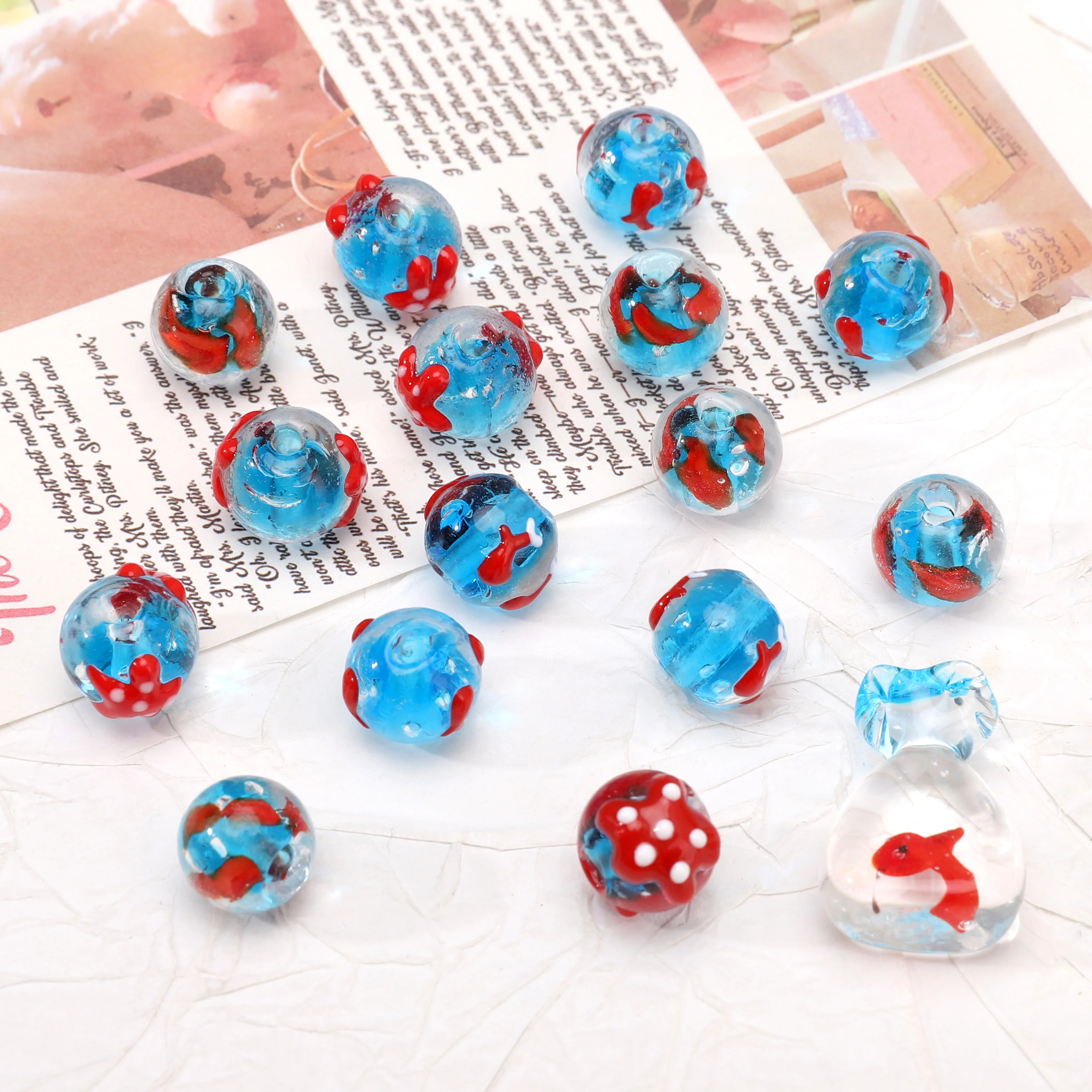 

1pc Blue Starfish Whale Goldfish Bubble Beads Lampwork Glass Spacer Loose Beads For Jewelry Making DIY Keychain Pendant Supplies