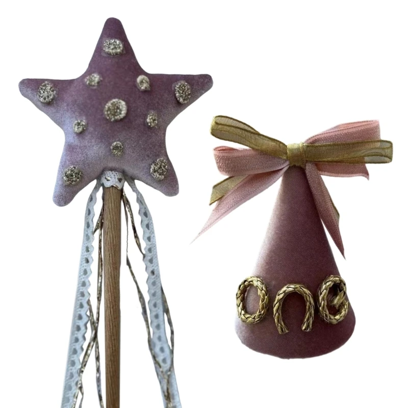 

Bowknot Birthday Hat Rhinestoned Star Magical Wand Kids Party Accessories