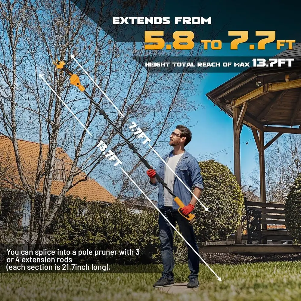 2-in-1 Pole Pruning Shears Cordless, 1.6" Cutting Diameter Electric Pruning Shears with Extension Pole, 21V 2×4.0Ah Battery Powe