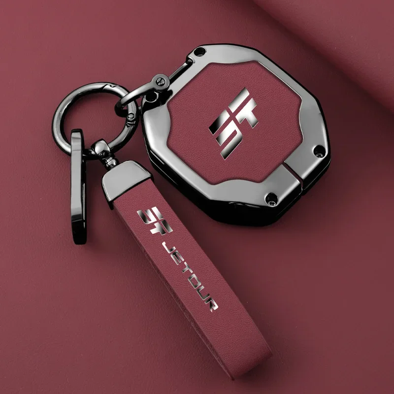 

Zinc Alloy Leather Car Key Case Cover Key Bag Shell Holder Full Protector For Chery Jetour Traveler 2023 2024 Keychain Accessory