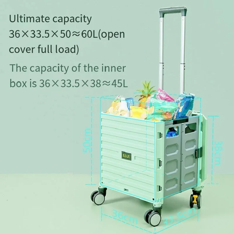 60L Box Folding New Small Pull Car To Sit Children Push Pull Portable Household Storage To Buy Vegetables Take Express Rest Cart