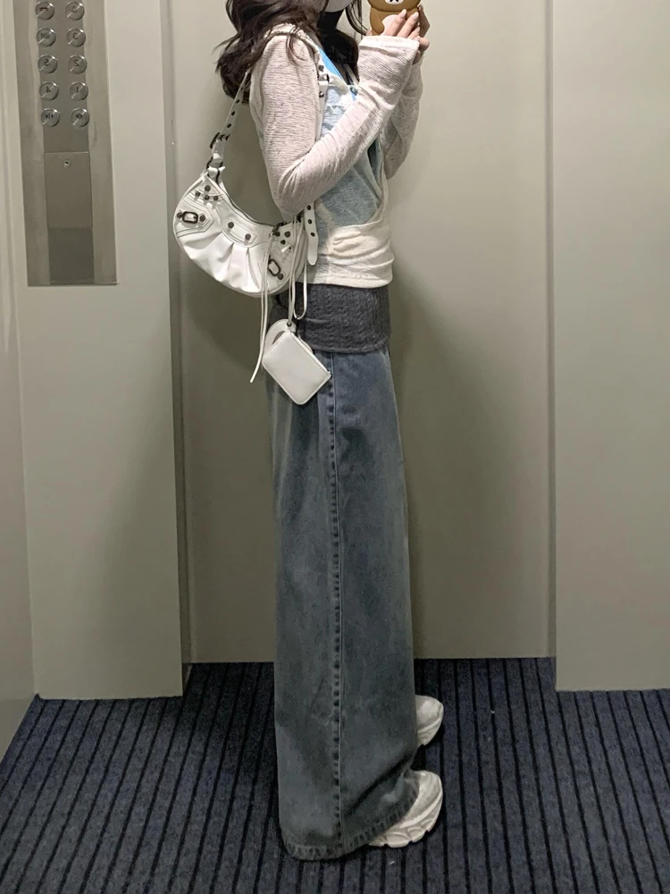 

Loose Wide Leg Denim Jeans Women's Casual Washed Drawstring Straight Leg Pants Spring Summer New Style Slimming Lazy Feel