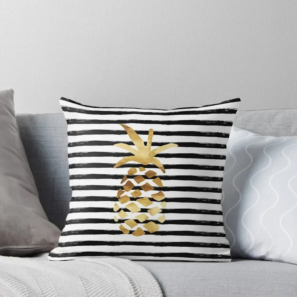

Pineapple & Stripes - Gold on Black and White Throw Pillow Cushion Covers For Living Room autumn pillowcase pillow