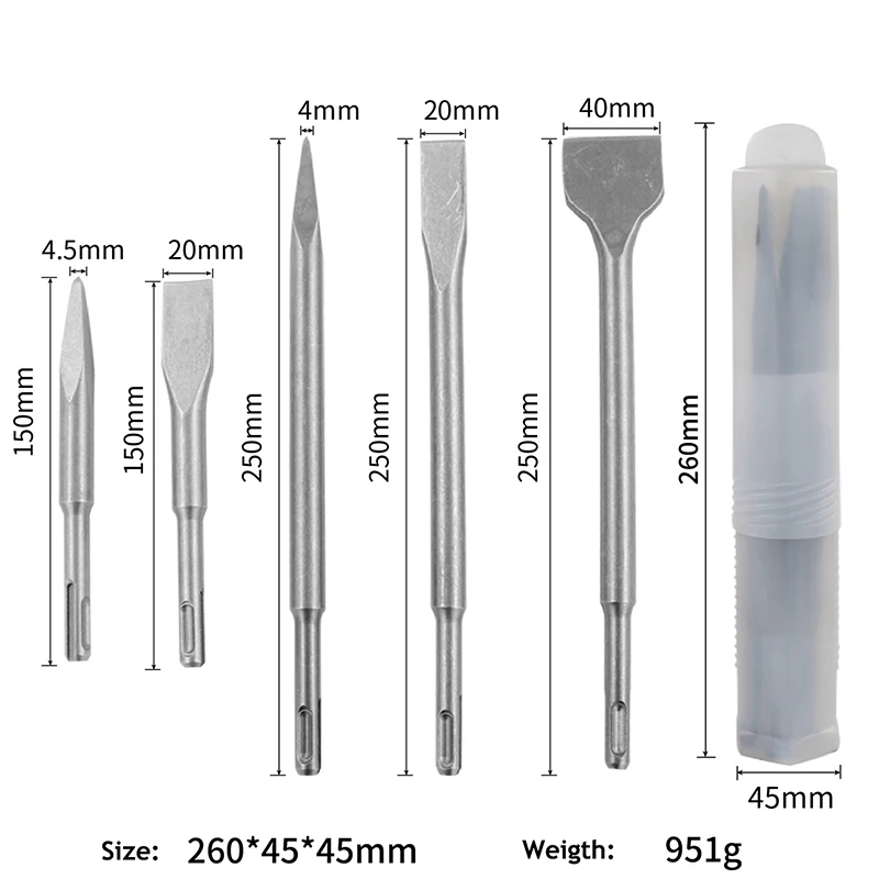 

SDS Plus Shank Electric Hammer Drill Bit Point Groove Flat Chisel Masonry Tools Set For Woodworking Concrete Wall Rock