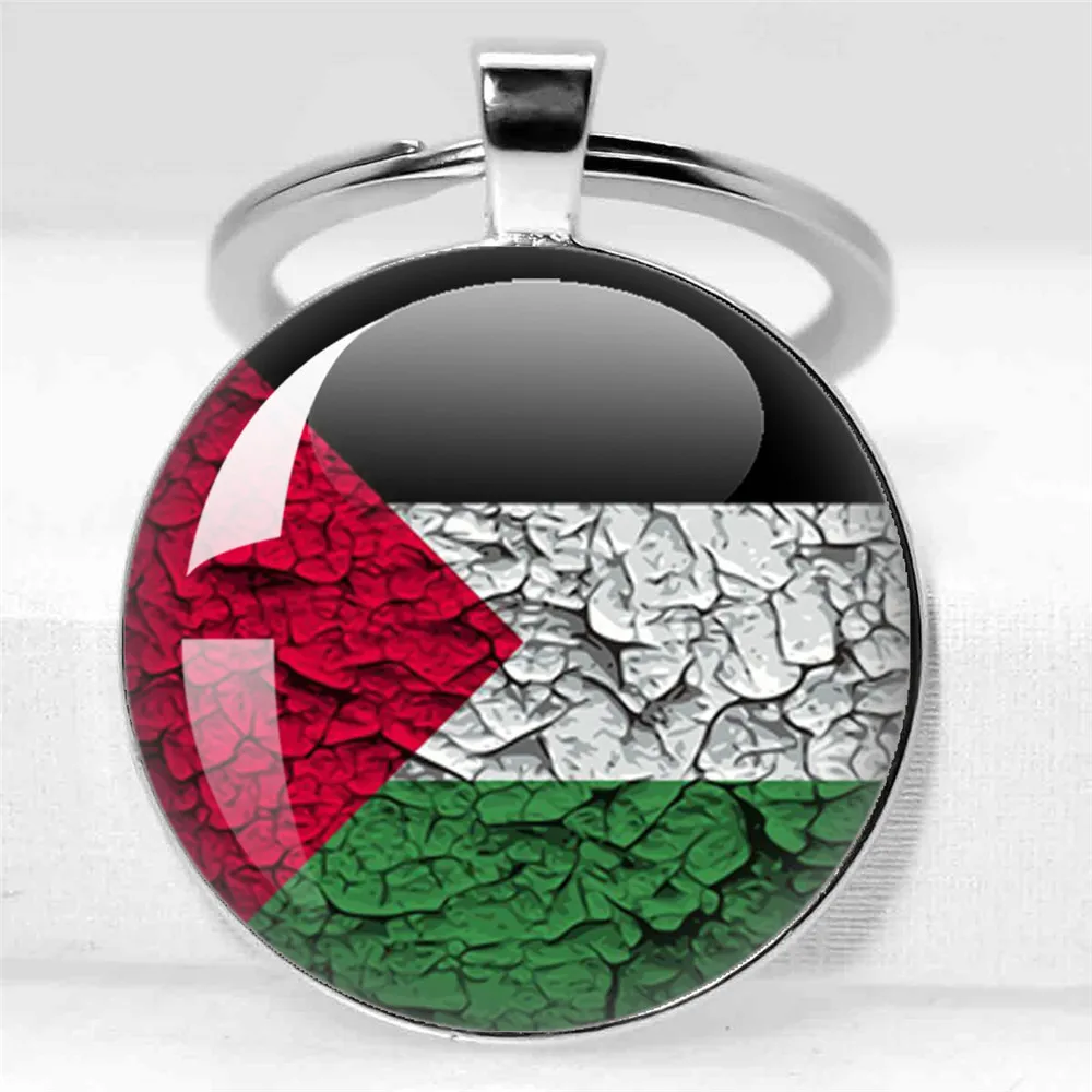 Art Patterns Personalized Palestine Nation Flag Emblem 25mm/30mm Glass Dome Keychain Key Rings for Women Men Jewelry Gift