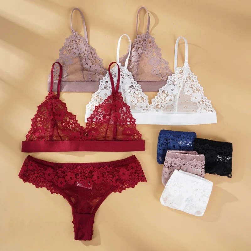 Sexy Lace Thin Bra Sets Women's Ultra-thin Lingerie Suit Brief Transparent No Wire Bra Breathable Intimate Underwear Exotic