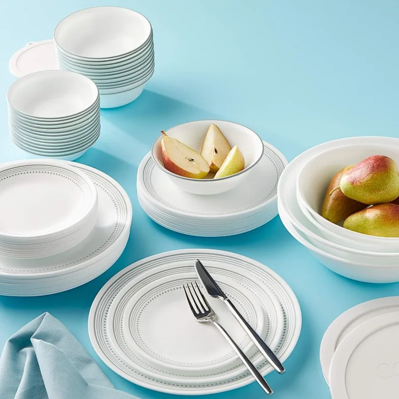 Corelle Vitrelle Service Voor Servieset, Drievoudig Glas-En Chipbestendig, Lichtgewicht Ronde Platen En Kommen Set