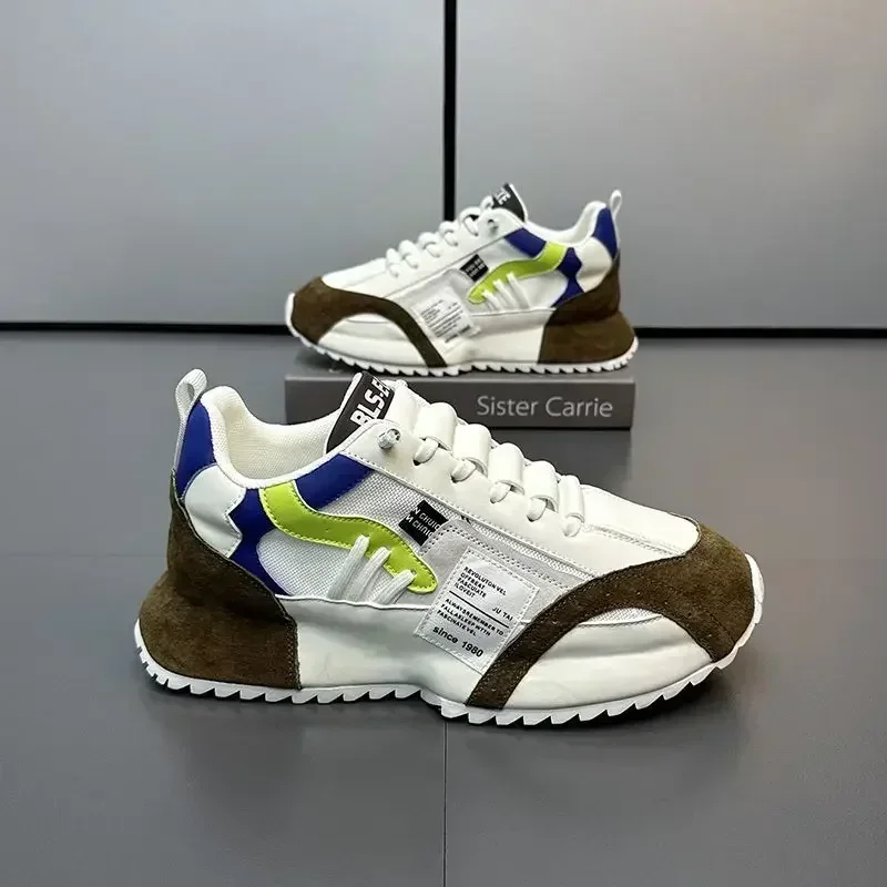 Zapatillas de deporte para hombre, mocasines de malla de verano con cordones, deportes de cuero, zapatos informales para correr para las cuatro estaciones, zapatos cómodos Forrest Gump para hombre