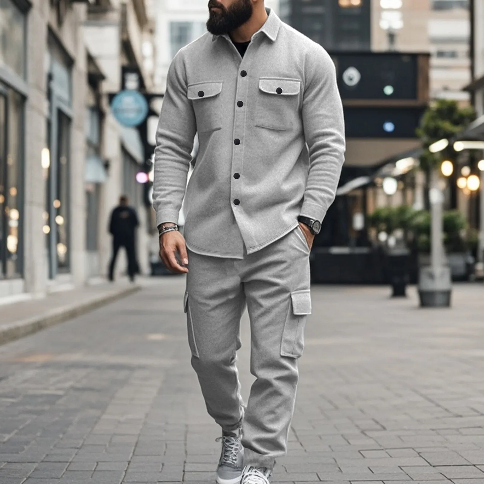 Conjunto de chaqueta y pantalones para hombre, chaqueta y pantalones con bolsillo y lazo en solapa, elegante y cómodo, traje de abrigo y pantalones para primavera y otoño