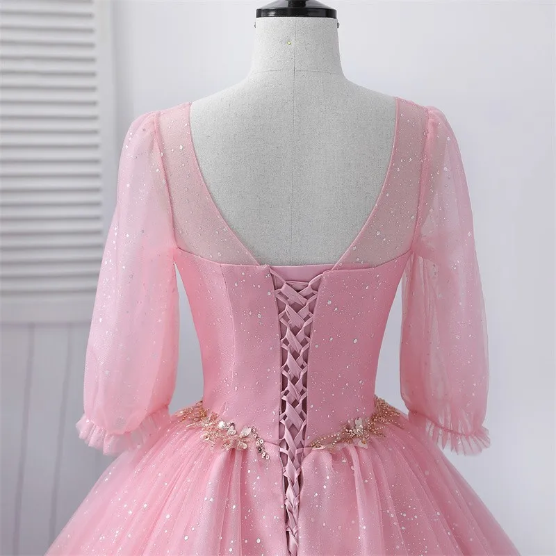 Ashley Gloria Long Sleeve Quinceanera Dresses Bling Bling Sequin Party Dress Sweet Pink V-neck Ball Gown Customize 2023 New