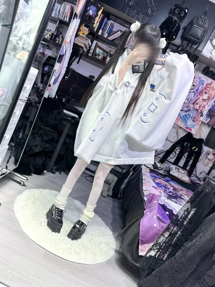 Harajuku Stand Collar Zipper Sweatshirts Coat All-match Mid-length Long Sleeve Loose Cardigan+ White Leg Warmer Two Piece Sets