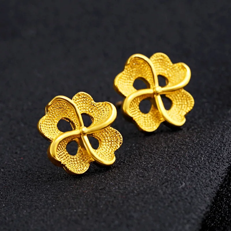 

Pure Dubai K Fried Dough Clover Earrings for Women Girlfriend Wedding Birthday Gift Gold Color Earrings Fine Jewelry Gifts