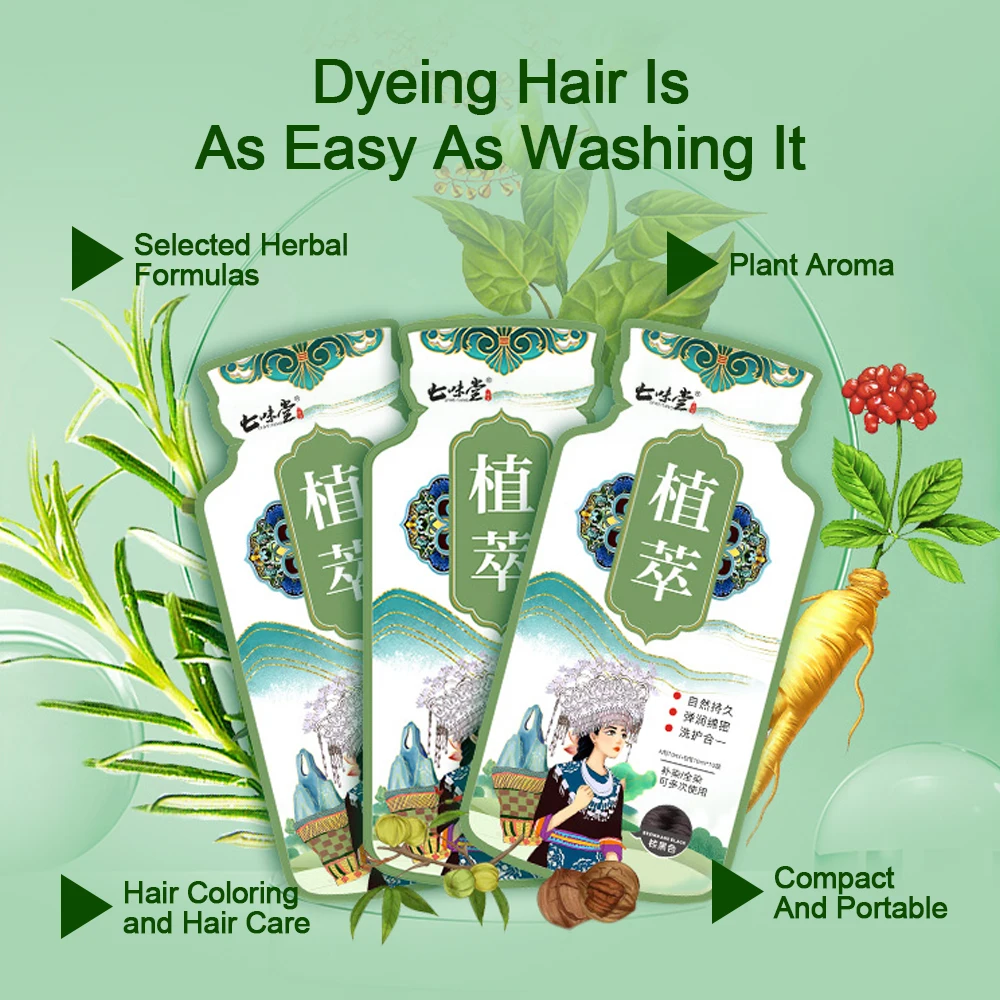 10 buah/kotak sampo pewarna rambut tanaman alami pewarna rambut gelembung portabel tahan lama penutup putih abu-abu sampo pewarna rambut untuk wanita