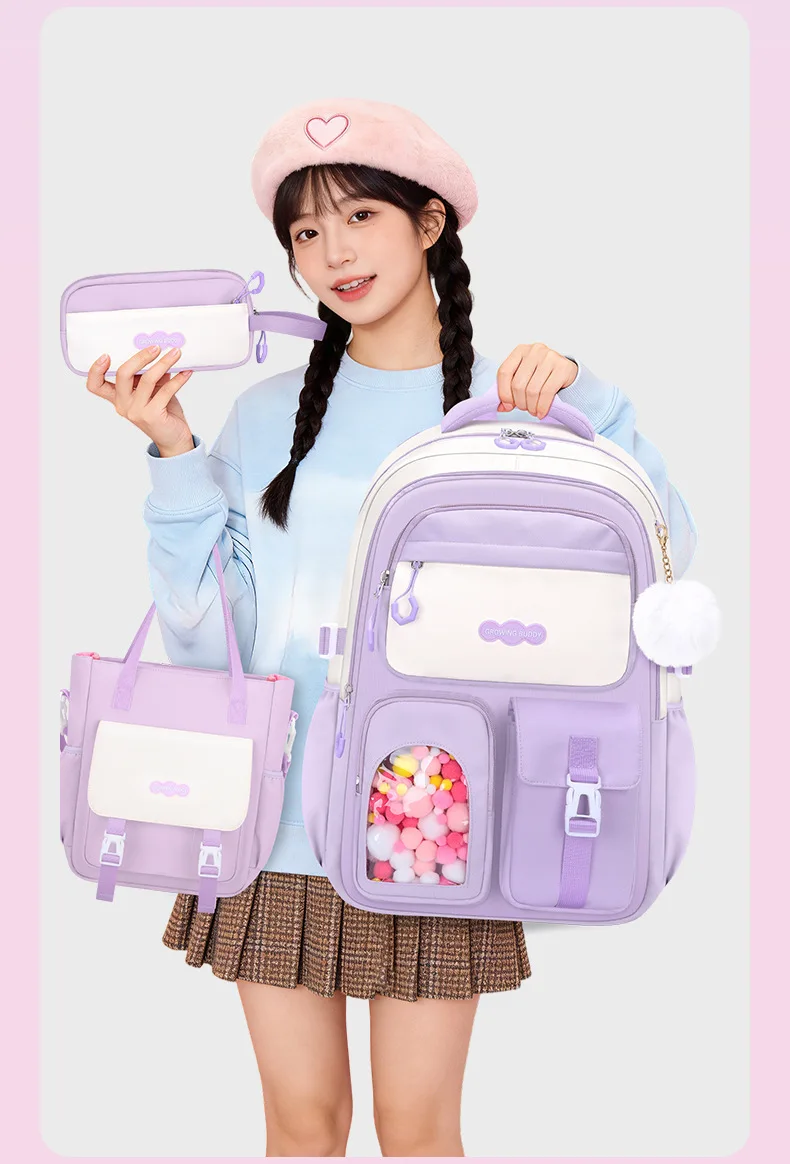 2026 Candy Color School Bag Backpack For Teenager Girl Children Female Pink Schoolbag Primary High Back pack Kids set Bookbags