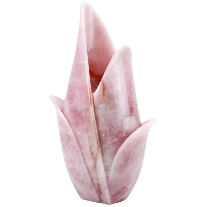 Marble vase pink agate handmade natural flower stone vase utensils sculpture tulip block rose quartz handmade collection