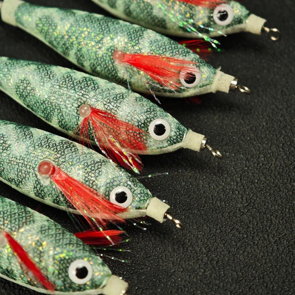 10 Stück/Set 8cm Leuchtende Garnelen-Angelköder Tintenfisch-Jig-Haken Garnelen-Köder für Salzwasser-Angeln Horizontaler Tintenfisch-Jig Egi-Set – Detail 3