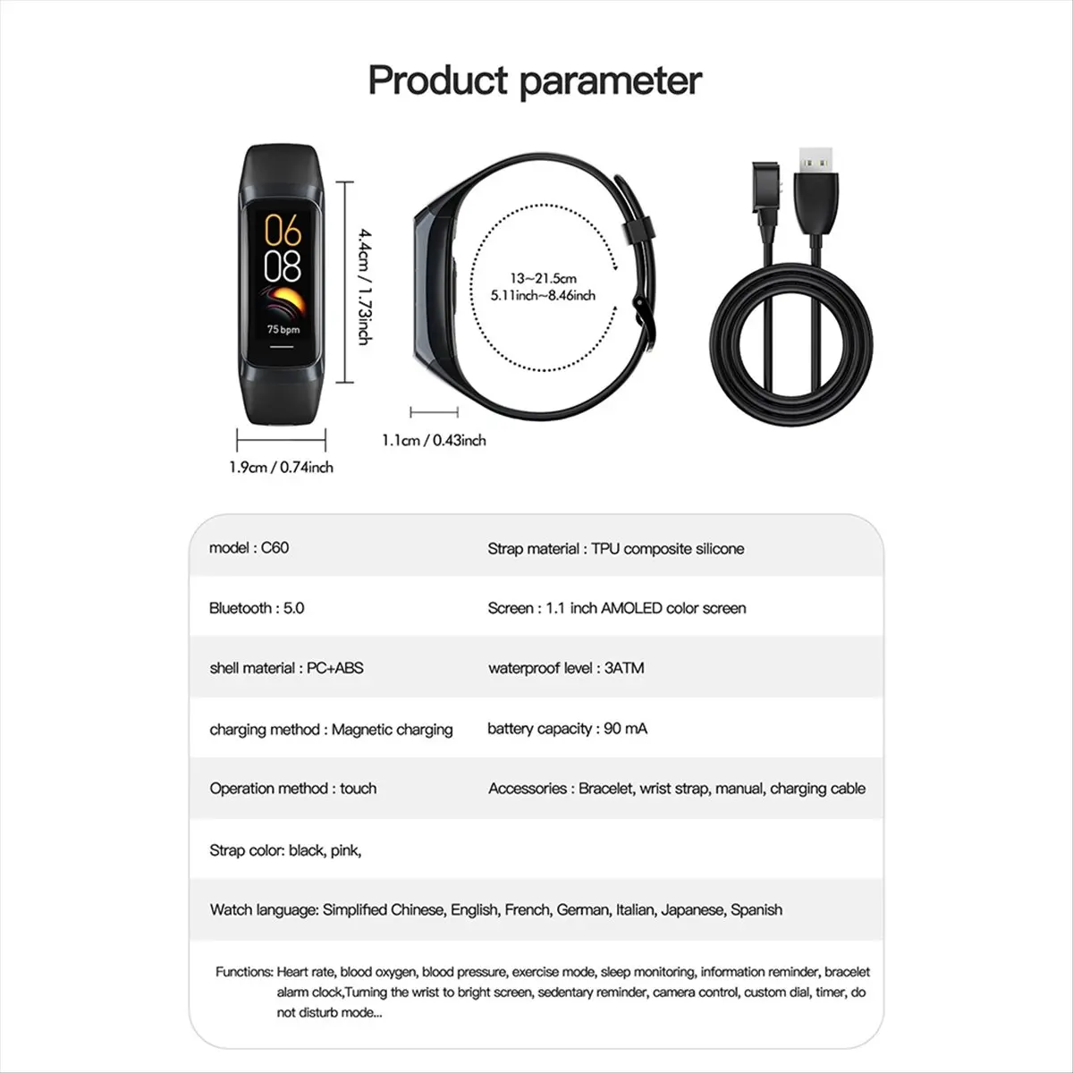 Fitness Tracker with 24/7 Heart Rate Sleep Oxygen Monitor,Waterproof Smart Watch,Step Counter Health Activity Trackers B