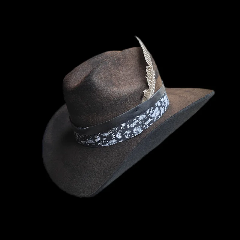 Hot Western Retro Distressed Style Cowboy Hat Fashionable Pure Wool Outdoor Sheep Felt Hat